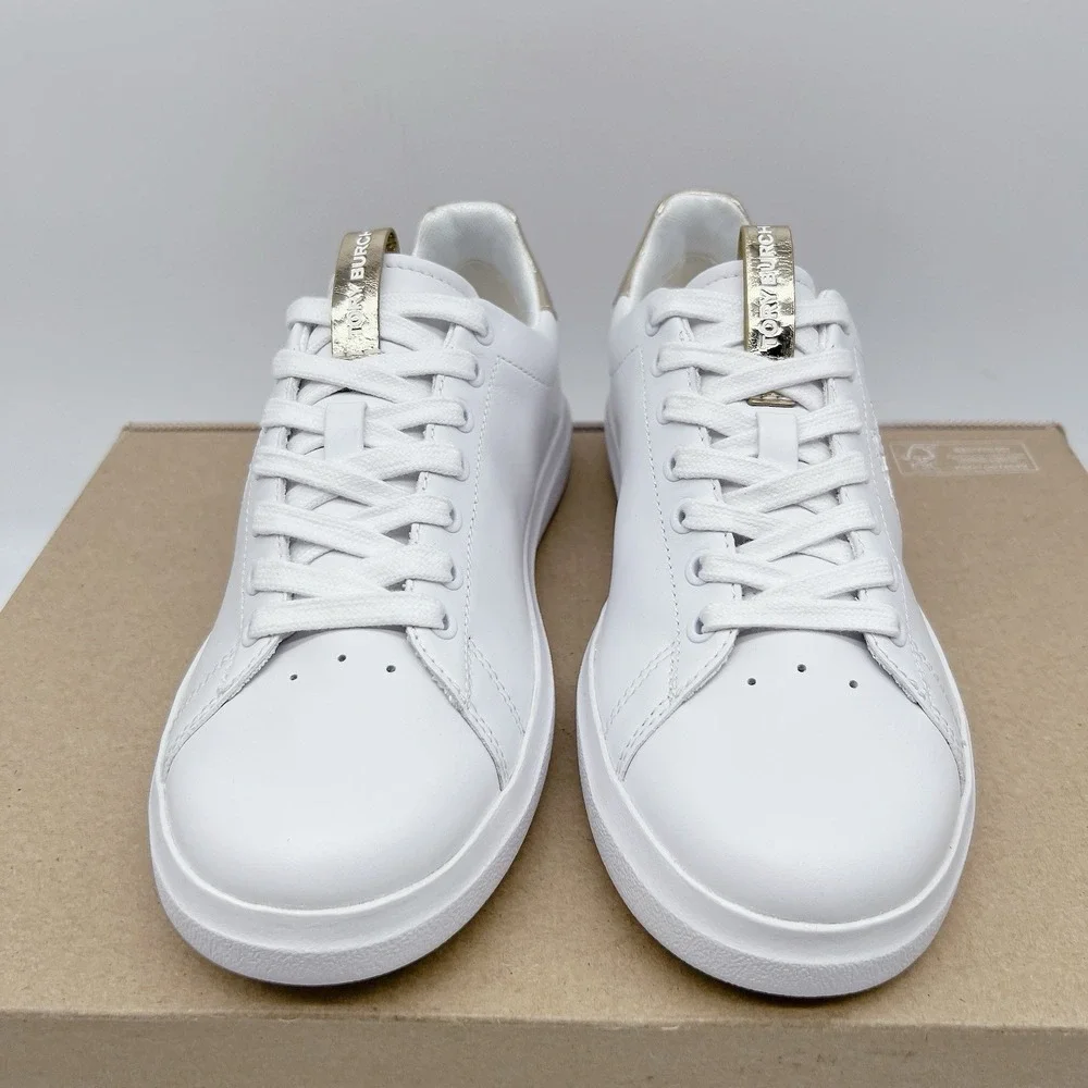 Tory Burch Howell Court Women's Fashion Sneakers White Leather Lace Up US 6.5